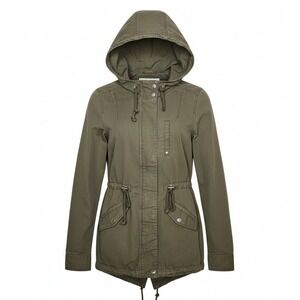 H&M DIVIDED Khaki Green Hooded Utility‎ Anorak Jacket Women Size 4